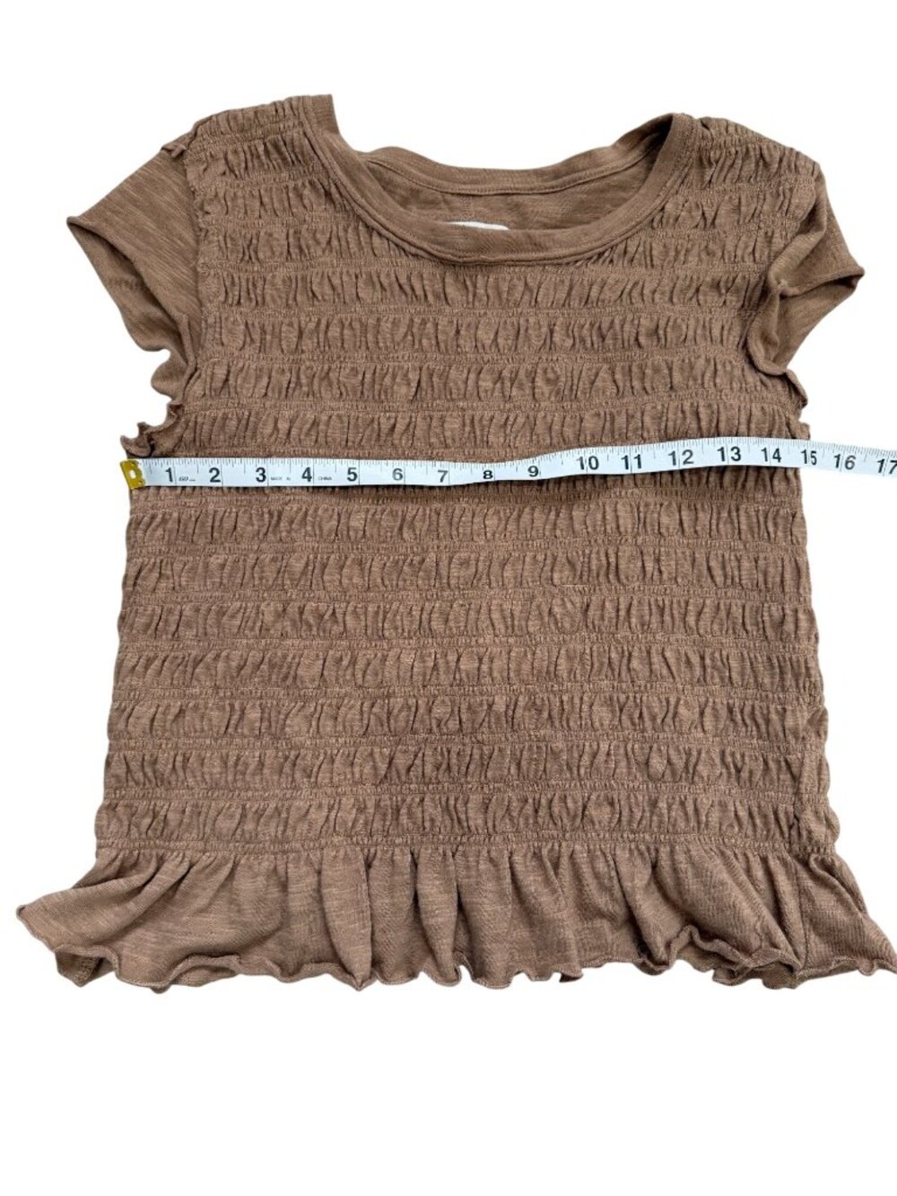 We The Free Womens Size L Sylvie Cap Sleeve Smocked Top Ruffled Hem Brown - Picture 5 of 8